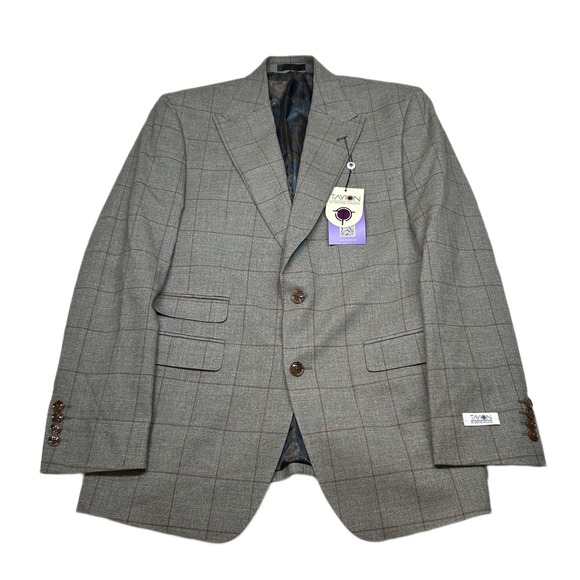 Tayion Sport Coat Jacket Mens 38R 38 Gray Tan Plaid‎ Windowpane $360 NEW